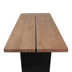 Table de salle à manger rectangulaire en bois massif de style moderne avec base en acier noir, table à manger pour 6 personnes - Product Image 4
