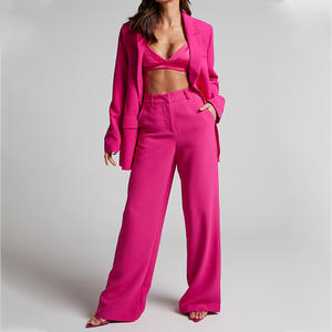Solid Color Lapel Long Sleeve High Waist Pants Women's Hugh Suit 2 Piece <b>Set</b> Fashion - Product Image 1