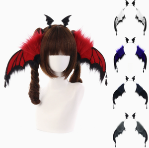Serre-tête pour femme pour fête d'Halloween, accessoire de cheveux avec ailes de chauve-souris et plumes, noir, rouge, bleu, gris - Product Image 1