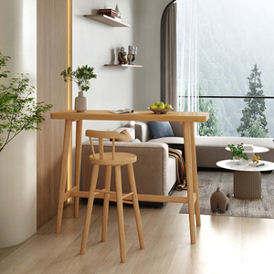 Mesa de Bar de madera maciza, partición creativa para sala de estar, mesa alta nórdica pequeña plana contra la pared, barra de mesa larga - Product Image 2