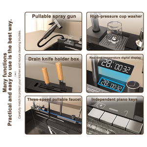 Évier de cuisine en acier inoxydable 304 à fente unique de grande taille avec pistolet de pulvérisation et porte-couteau - Product Image 3
