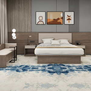 Custom Low Cost Modern Hotel Bedroom Furniture Set with Wooden Platform Bed Base <b>Headboard</b> Nightstands for Hospitality Projects - Product Image 1