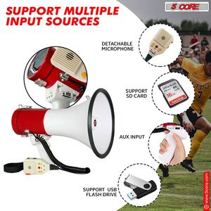 Megafono da <span class=keywords><strong>Cheerleading</strong></span> 5Core 50W ad Alta Potenza, Portata 1200 Iarde, Registrazione USB, Attrezzatura Sportiva per <span class=keywords><strong>Cheerleading</strong></span> - Product Image 4
