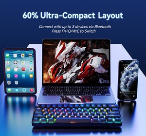 Clavier mécanique sans fil 61 touches, trois modes, 2.4G, rétroéclairage RGB, interrupteurs bleus, compact 60%, gaming, OEM - Product Image 3