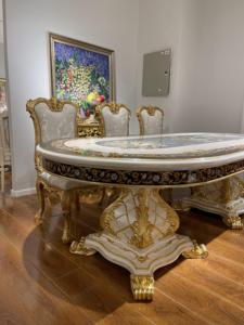 Mobili per Sala da Pranzo in Stile Villa di Lusso, <span class=keywords><strong>Tavolo</strong></span> in Legno Massello Intagliato a Mano con <span class=keywords><strong>Foglia</strong></span> d'<span class=keywords><strong>Oro</strong></span> - Product Image 4