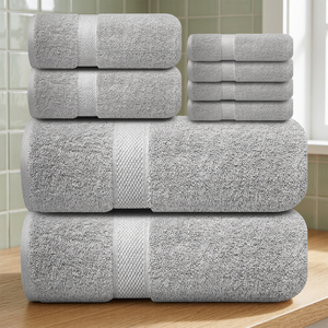 Ensemble de serviettes de bain en coton gris, douces et absorbantes, pour hôtel, spa, usage domestique - Product Image 1