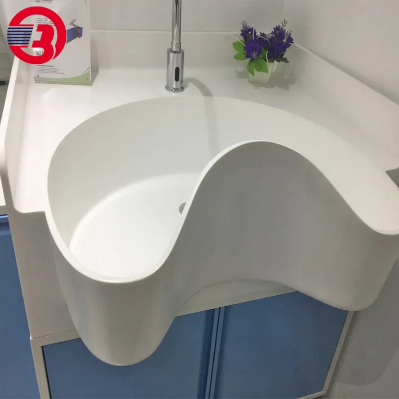 Lavabo colgante para pared, lavabo de tocador de alta calidad, superficie sólida, piedra Artificial para baño, doble lavabo para niños