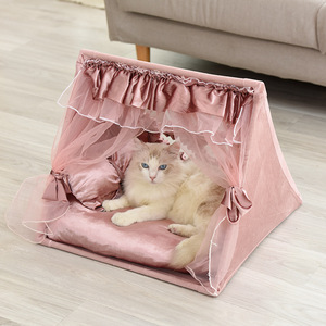Tiendas de campaña tipo tipi personalizadas al por mayor para mascotas, de madera de pino, algodón y lino, cama cueva, casa tipi para perros y gatos - Product Image 6