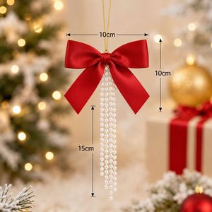 <b>Ribbon</b> Bow Pearl Tassel Tree Ornament Elegant Holiday <b>Wedding</b> Home Decor Christmas Hanging Decoration - Product Image 4