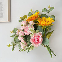 Bouquet artificiel de tournesols et pivoines, arrangement floral pour la décoration intérieure, centre de table de mariage, décoration de table de ferme, bouquets