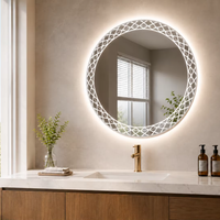 Miroir de salle de bain rond à LED Bluetooth, rétroéclairé et éclairé par l'avant, à intensité variable, anti-buée, 3 couleurs, pour la salle de bain et le salon