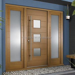 Popolare ingresso moderno in noce porta personalizzata villa porta d'ingresso principale con luci laterali e design in vetro - Product Image 2