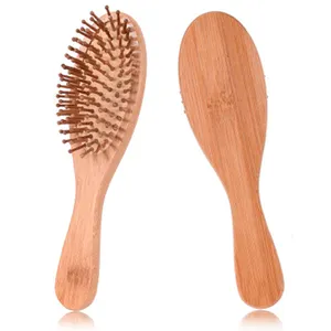 Factory supplier bamboo hair combs and detangling brushes wooden massage curly brush