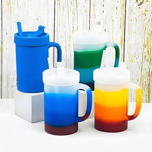 Grands gobelets en silicone sans BPA et de qualité alimentaire avec pailles et couvercles, verres à bière en silicone avec poignées, gobelets isothermes en silicone avec poignées - Product Image 1