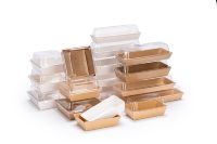 Boîte à gâteaux personnalisée Sandwich Hamburger Rectangle pain carré Hot Dog papier Kraft avec couvercle en plastique transparent emballage alimentaire jetable