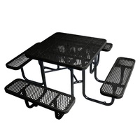 Mobilier d'extérieur table de pique-nique commerciale en acier avec banc restaurant extérieur patio table à manger en métal chaise avec trou pour parasol