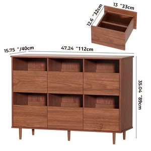 <b>6</b>-Compartment <b>Drawer</b> Style Record Player Stand Built-In Divider Multi-Purpose Mid Vinyl Storage Credenza - Product Image 3