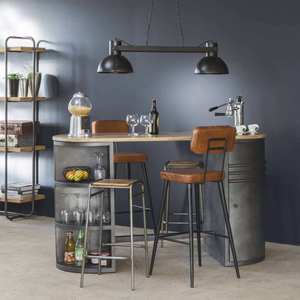 Tabouret de bar en cuir marron de style industriel de luxe avec structure en métal noir et siège rembourré confortable, chaise de comptoir moderne - Product Image 3