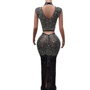 सेक्सी ट्रांसलूसेंट डायमंड टॉप लॉन्ग स्कर्ट 2 पीस सेट कॉकटेल बैंक्वेट डिनर ड्रेस क्लब पार्टी लॉन्ग ड्रेस महिला प्रोम इवनिंग ड्रेस - Product Image 3