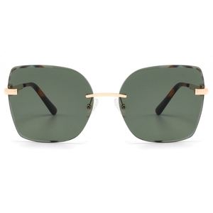 Rimless Rectangle Sunglasses Green Lenses UV400 Protection Unisex Adult Style - Product Image 5