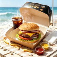 Boîtes carrées jetables écologiques pour frites, pliables en papier, personnalisées pour poulet et burgers, avec pelliculage brillant, pour la restauration rapide