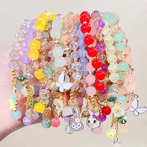 Fashion Crystal Imitation jade beaded bracelet for girl flower butterfly beads jewelry bracelets