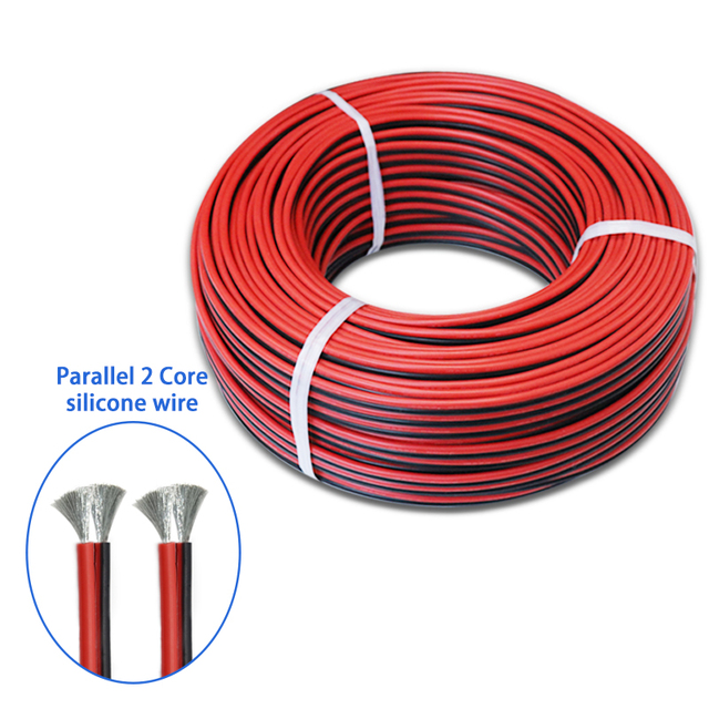 High Temperature Resistance Red and Black 2 Core Cable 16awg 18awg 20awg 22awg 24awg 26awg 28awg Silicone Power Wire