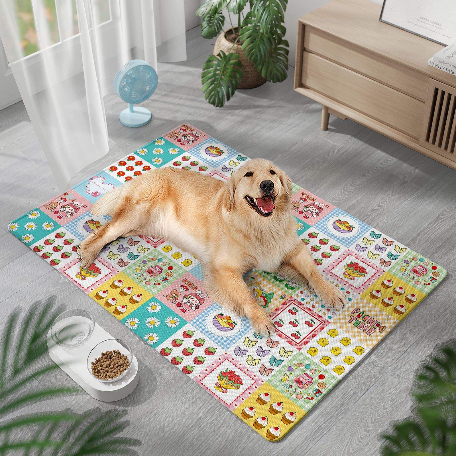 Tapis pour animaux de compagnie en soie glacée - Terrain de jeu champêtre