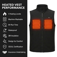 Gilet chauffant sans manches, col montant, poches latérales, fermeture éclair centrale, bouton d'alimentation, softshell, compact et facile à transporter
