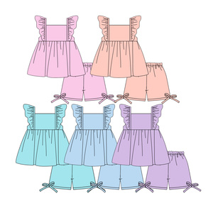 Conjuntos de Ropa para Niñas, Camiseta Túnica Informal de Verano de Color Sólido con Lazos de Algodón, Pantalones Cortos Coloridos, Conjuntos a Juego para Hermanas - Product Image 6