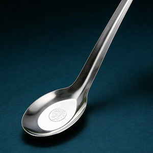 Stainless Steel Long Handle Spoon Solid Color Flat Bottom For Soup And Serving - Product Image 4
