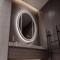 Espejo de Baño Moderno Ovalado con Iluminación LED, Montado en la Pared, Táctil Inteligente, Antivaho, con Luz Regulable, para Hotel, Hogar y Baño