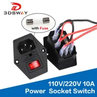 3DSWAY Suku Cadang Printer 3D 110V/220V 10A Power Supply Socker Switch Tripod Feet dengan Perlindungan Sirkuit Pendek Sekring dengan Kabel 20cm