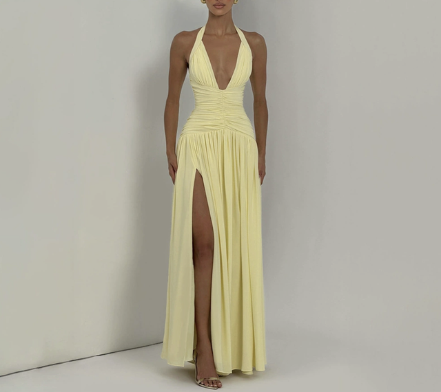 Women's 2026 Banquet Style Evening Dress High Slit Long Dress Sexy Elegant Halter Neck Slim Fit Backless Dress