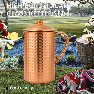 Ensemble de verre borosilicate classique pour la maison, haute esthétique, écologique, grande capacité, résistant à la chaleur, bouilloire à eau rafraîchissante avec couvercle et tasse - Product Image 2