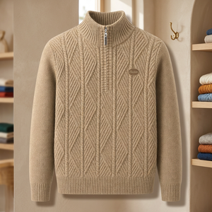 Wholesale <b>Mens</b> Wool Knitted <b>Sweater</b> Anti Wrinkle Anti Shrink Breathable <b>High</b> <b>Neck</b> Half Turtleneck Front Logo Pullover Winter - Product Image 3
