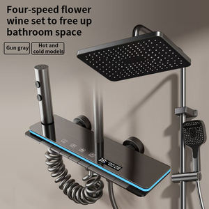 Polished Aluminium Gray <strong>Thermostatic</strong> <strong>Shower</strong> Faucet Set Digital Display Soft Rain Ceramic Hotels <strong>Tap</strong> for Apartment Jet Hot Cold - Product Image 2