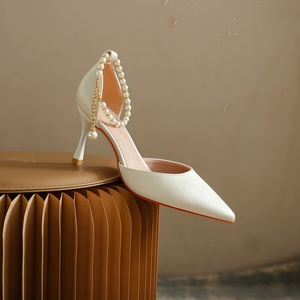 Luxury Designer French-style Pearl-embellished Pointed-toe Heels <strong>Womens</strong> Bridal Shoes 6-8cm Heel Height Elegant Pumps for - Product Image 2