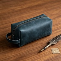Trousse de Toilette en Cuir Crazy Horse pour Hommes, Organisateur de Voyage, Pochette Zippée en Forme de Boîte, Sac de Transport avec Poignée, Pochette de Voyage en Cuir