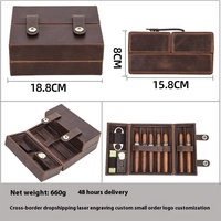 Boîte à cigares vintage en cuir véritable de style américain, motif Crazy Horse givré, avec boucle carrée, couvercle rabattable, humidor portable