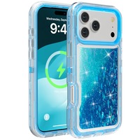 Coque de téléphone 3-en-1 antichoc de qualité supérieure avec paillettes liquides et sable mouvant pour iPhone 17 Air 16 15 14 Pro Max