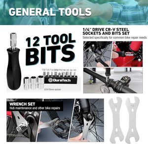 Kit d'outils de réparation de VTT 31 pièces avec extracteur de rivets de chaîne, leviers de pneus, démonte-pédalier - Boîtier de rangement rigide en métal - Product Image 5