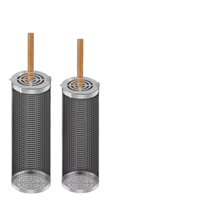 Cesta de <span class=keywords><strong>barbacoa</strong></span> rodante de acero inoxidable con mango de madera para exteriores, accesorios de camping, <span class=keywords><strong>herramientas</strong></span> para parrilla de barril - Product Image 1