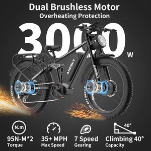 Bicicletta Elettrica Apex 50 con Doppio Motore per Adulti, 52V/48V 25Ah, Pneumatici Fat da 26 Pollici, Sospensione Completa, 35MPH/100 Miglia, 3000W, Freni a Disco Idraulici - Product Image 4