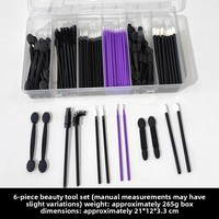 Kit d'outils de maquillage jetables six-en-un transfrontalier : pinceaux pour fard à paupières, lèvres, eye-liner, cils et bâtonnets de nettoyage