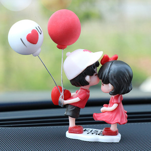 Cute Kissing Couple Dolls Car Decoration Cartoon PVC Figurine For Car Interior Decorate With <strong>Balloons</strong> - Product Image 1