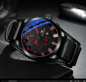 Montre à grand cadran pour hommes, bracelet en cuir, tendance, pour étudiants, à la mode, décontractée, étanche - Product Image 4