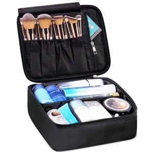 Caixa de cosméticos de poliéster eco saffiano, bolsas para maquiagem com logotipo de estampagem