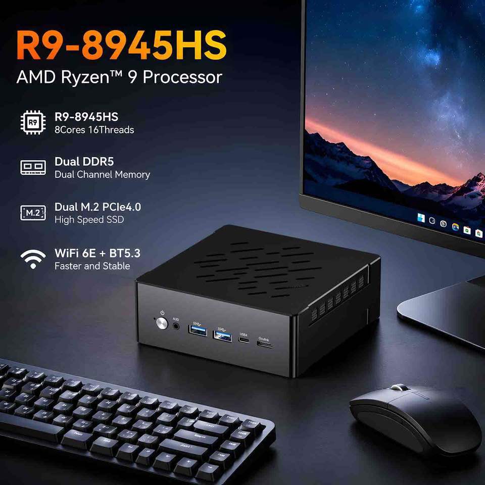 16 Thread Gpu MINI PCS AMD Ryzen R9-8945HS MINI GAMING PC 8 Cores 16 Threads 2*LAN ...