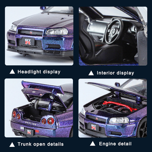 Coche de Metal Fundido a Presión 1:32 <span class=keywords><strong>Nissan</strong></span> Skyline <span class=keywords><strong>GTR</strong></span> con Sonido, Luces, Puertas Abribles y Función de Retroceso, Modelo de Aleación para Exhibición, Regalo para Niños - Product Image 5